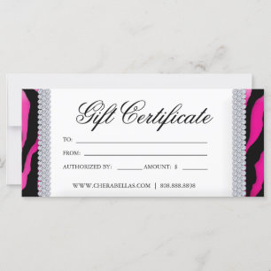 Carte Certificats-Cadeaux Salon de bronzage Bijoux rose 