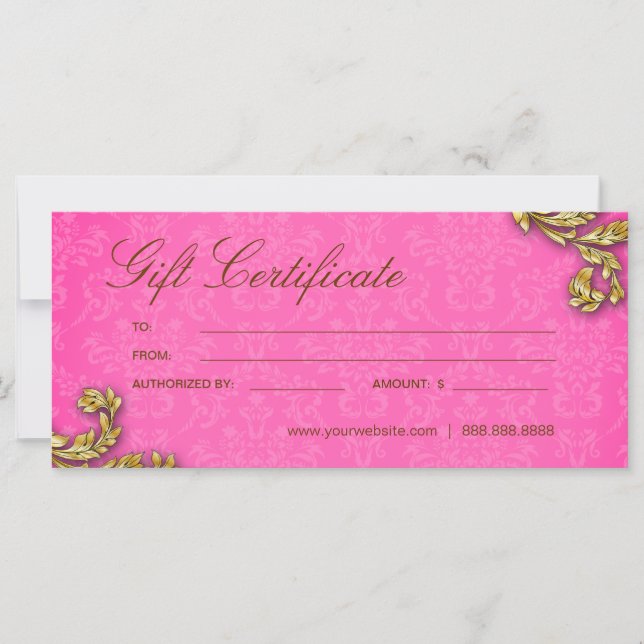Carte Certificats-Cadeaux Salon Spa Gold Leaf Rose (Devant)