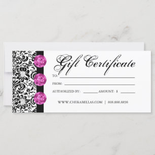Carte Certificats cadeaux Salon Spa rose Damas Bijoux