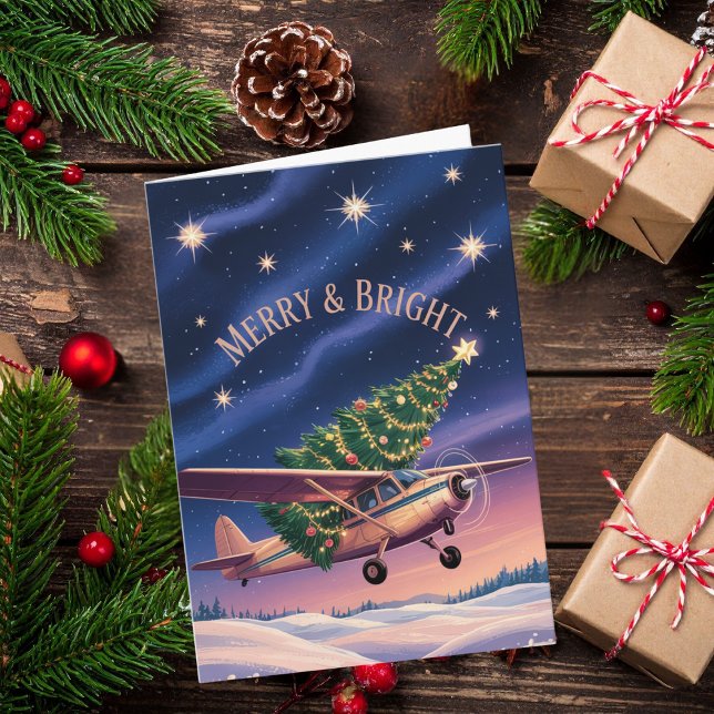 Carte Cessna Airplane carries Christmas Tree Photo Funny (Créateur téléchargé)