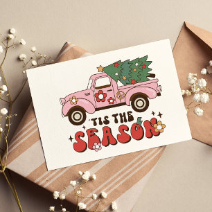 Carte C'Est La Saison Rose Retro Illustré Noël