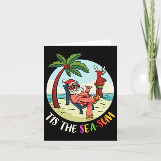Carte C'Est Le Mer-Soleil Drôle Père Noël Beach été Noël (Devant)