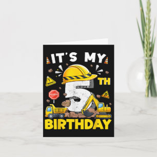 Carte C'est mon 5e anniversaire Boy Construction Excavat