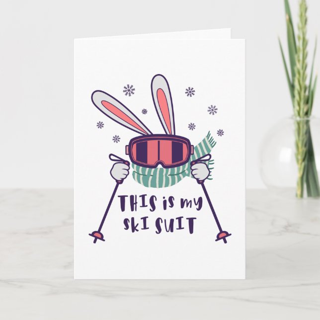 Carte C'est mon lapin de ski avec des bâtons de ski (Devant)