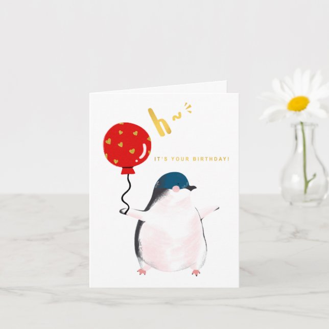 Carte C'est ton anniversaire - le petit pingouin (Petite plante)