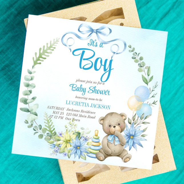 Carte C'est un garçon en peluche ours baby shower de cou (Créateur téléchargé)
