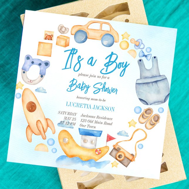 Carte C'est un garçon jouets vêtements baby shower de co (Créateur téléchargé)