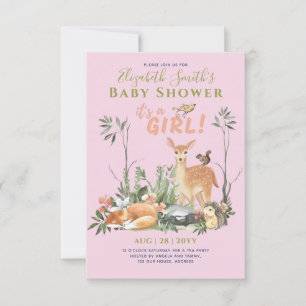 Carte C'est une FILLE ! Cute Woodland Baby Animals Douch