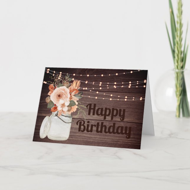 Carte Chaîne de bois rustique illumine l'Anniversaire Fl (Devant)