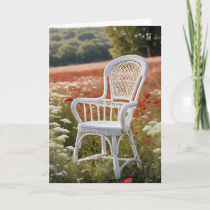 Carte Chaise en osier blanc dans le pré pour l'anniversa