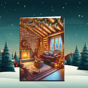 Carte Chaleureux et douillet Cabine et cheminée Noël