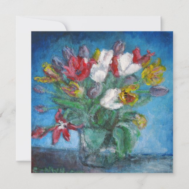Carte Chambre Bleue Tulipe Bouquet de fleurs dans un vas (Devant)
