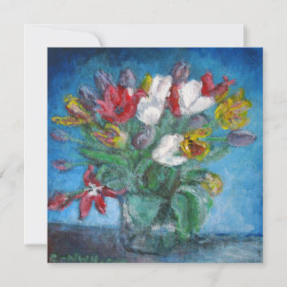 Carte Chambre Bleue Tulipe Bouquet de fleurs dans un vas