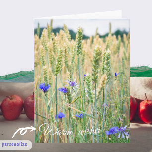 Carte Champ de blé avec fleurs de maïs bleues