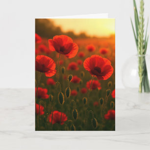 Carte Champ de coquelicots rouges d'anniversaire au leve