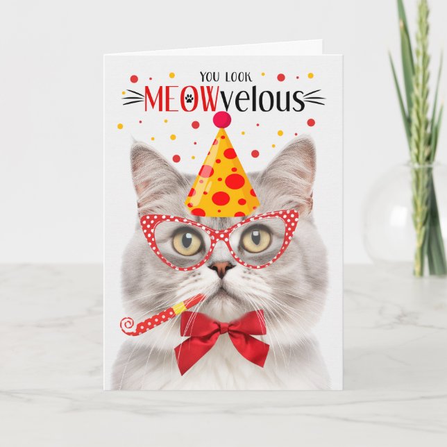 Carte Champagne Argent Tabby Chat MEOWvelous Anniversair (Devant)