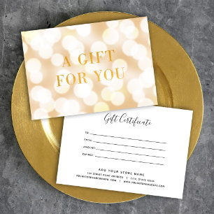 Carte Champagne Bokeh Lights Faux Gold Certificat cadeau