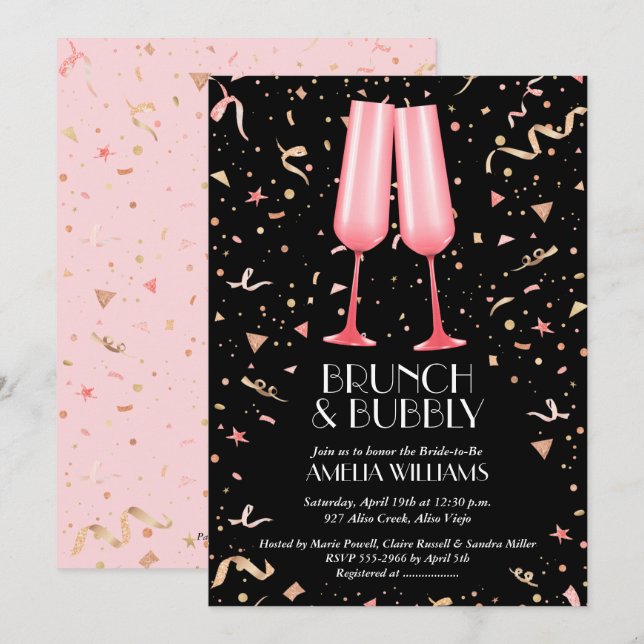 Carte Champagne Brunch et Bubbly Fêtes des mariées Invit (Devant / Derrière)