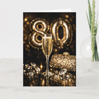 Carte Champagne élégant noir et or 80e anniversaire