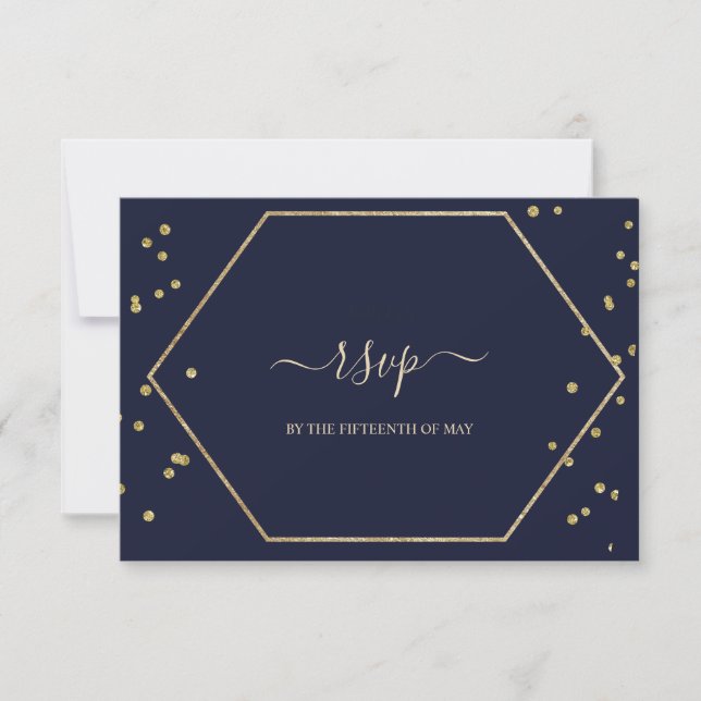 Carte Champagne et bleu profond 2 RSVP (Devant)