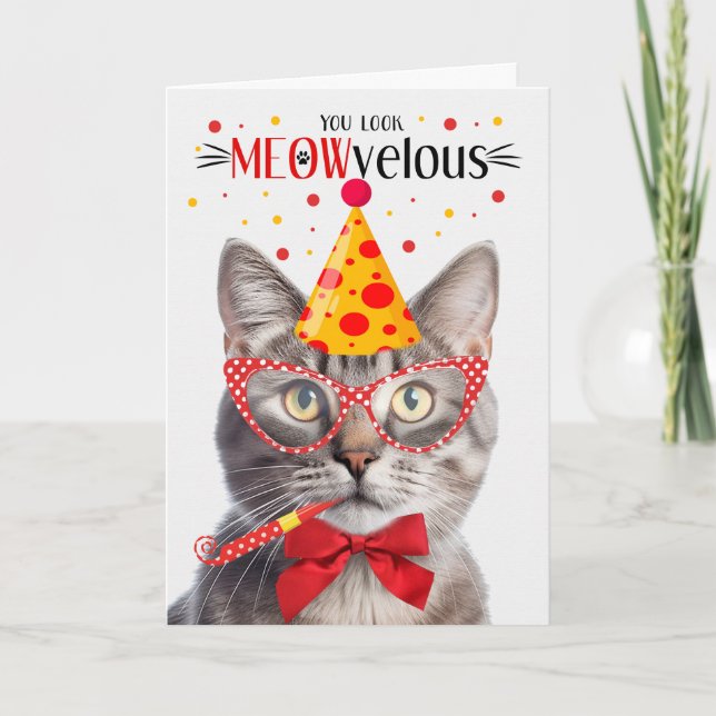 Carte Champagne Tabby Cat MEOWvelous Anniversaire (Devant)
