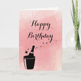 Carte Champange & Rose Birthday Card