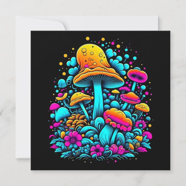 Carte Champignons et fleurs rétro Neon Ai Art (Devant)