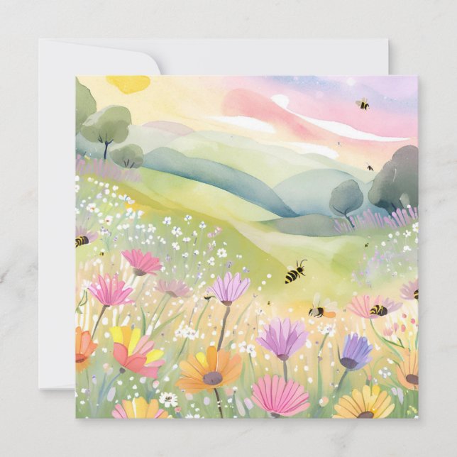Carte Champs de fleurs des abeilles de printemps | Natur (Devant)