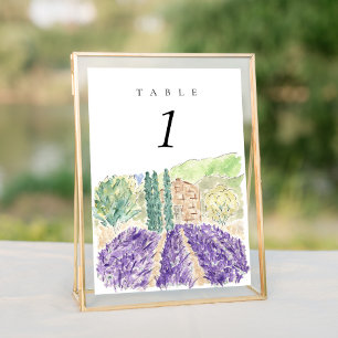 Carte Champs de lavande d'aquarelle Table Mariage 5x7" N