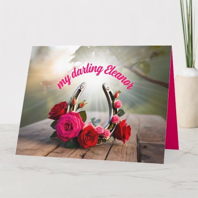 Carte Chance-fer à cheval et amour Rose personnalisés (Devant)