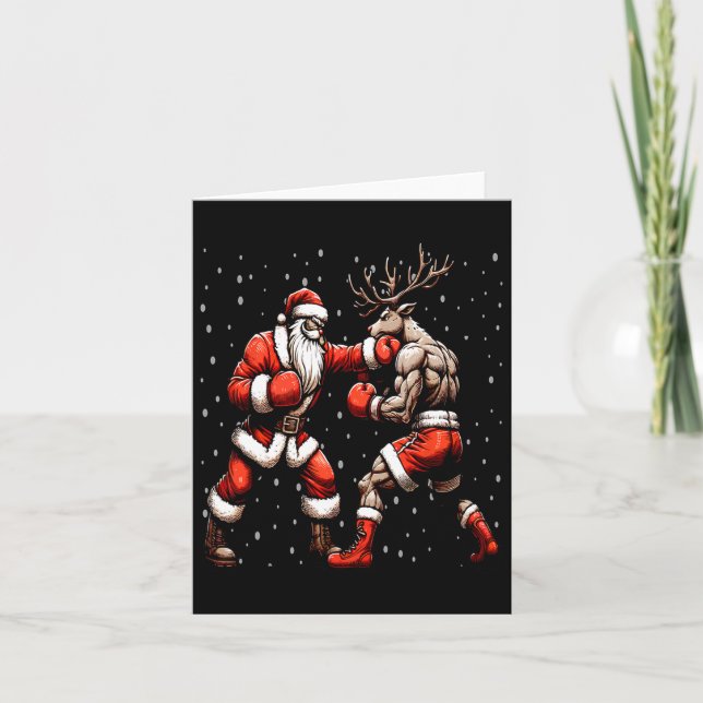 Carte Chandail de Noël père Noël Boxing Reindeer (Devant)