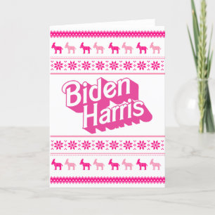 Carte Chandail de Noël rose Biden Harris