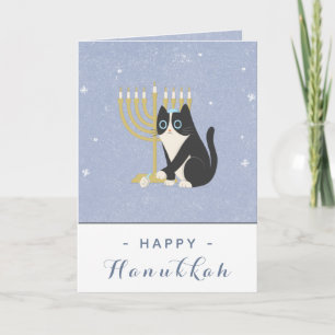 Carte Chandelier de chat drôle et dreidel Hanukkah joyeu