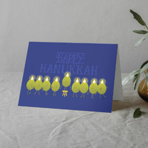 Carte Chandelier de Hanukkah Olives, Groupe Plié Bleu