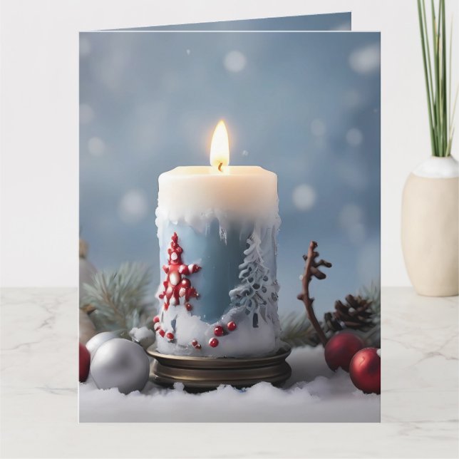 Carte Chandelle de Noël d'hiver avec neige et espace de  (Devant)