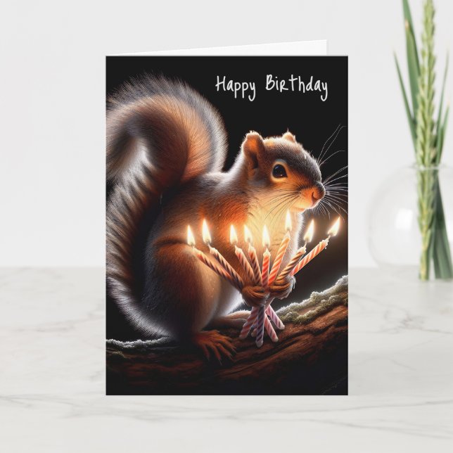 Carte Chandelles d'anniversaire de l'écureuil (Devant)
