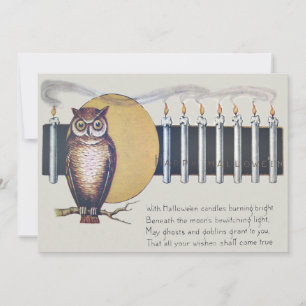 Carte Chandelles de hibou Pleine lune Halloween Vintage