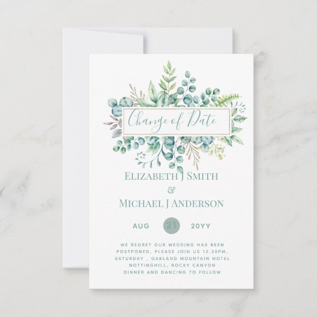 Carte Changement de plan Date Greenery Eucalyptus Event (Devant)