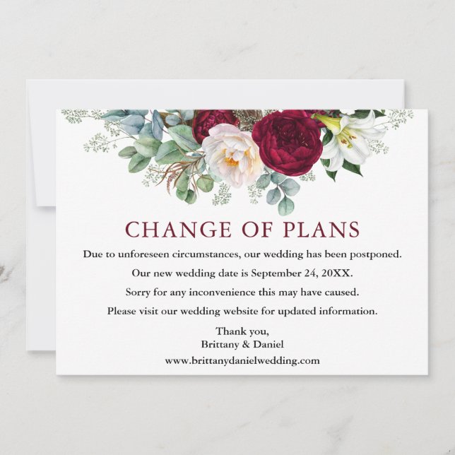 Carte Changement de plan du Mariage Floral de Bour (Devant)