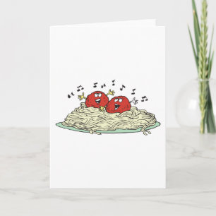 Carte chant des boulettes de viande sur des spaghettis