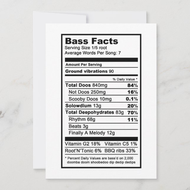 Carte Chanteur de basse "Étiquette d'information nutriti (Devant)