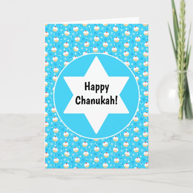 Carte Chanukah Jelly Doughnut Etoiles juives Snowflakes (Devant)