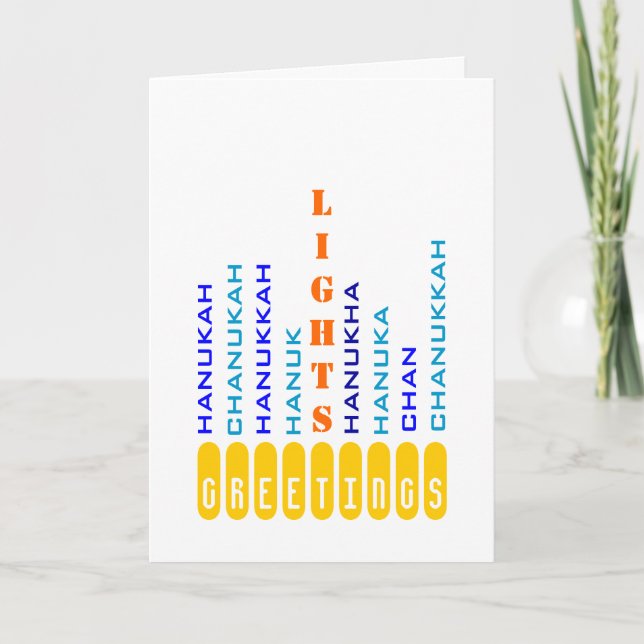 Carte Chanukah Menorah en mots (Devant)