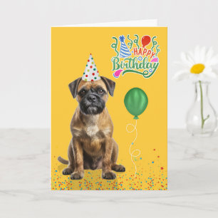 Carte Chapeau de fête de Border Terrier Dog jaune Annive