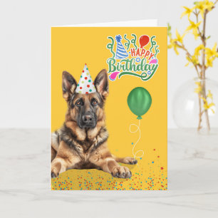 Carte Chapeau de fête de chien berger allemand Jaune Ann
