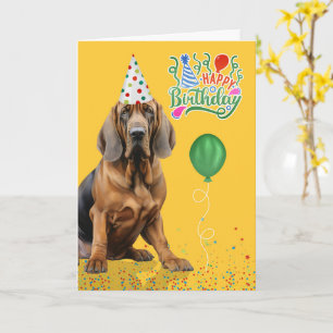 Carte Chapeau de fête de chien Bloodhound Jaune Annivers