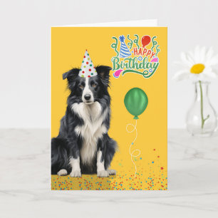 Carte Chapeau de fête jaune d'anniversaire pour chien Bo