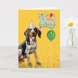 Carte Chapeau de fête jaune pour chien Bluetick Coonhoun