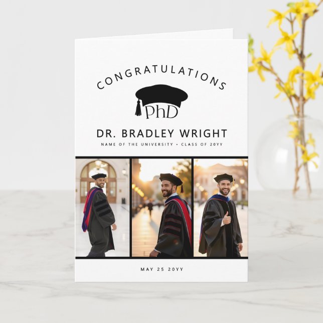 Carte Chapeau de remise des diplômes de doctorat personn (Fleur jaune)