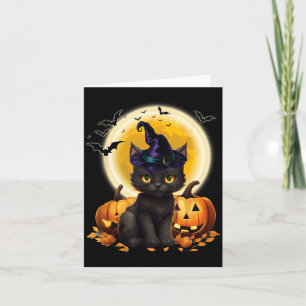 Carte Chapeau de Sorcière Chat Citrouille Lune Chat Noir